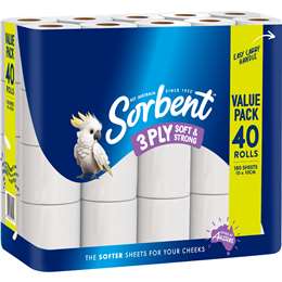Sorbent 3Ply White Toilet Paper 40 pack