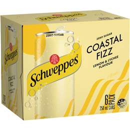 Schweppes Coastal Fizz Lemon Lychee Mini Can No Sugar Mixer Soft Drink