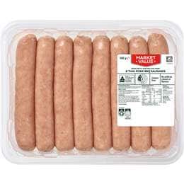 Market Value 8 Thin Pork BBQ Sausages 500g