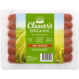 Cleaver's Organic Beef Hot Dogs 275g