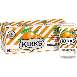 Kirks Sugar Free Orange Soft Drink Multipack Cans 375mL x 10 pack