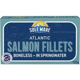 Sole Mare Atlantic Boneless Salmon Fillets In Spring Water 120g