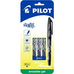 Pilot Frixion Ball Erasable Gel Pen 0.7mm Black 3 Pack