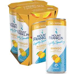 Mount Franklin Lightly Sparkling Water Mango Multipack Mini Cans 250ml X4 Pack