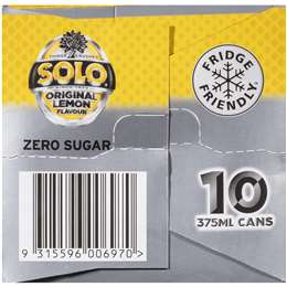 Solo Zero Sugar Original Lemon Soft Drink Cans Multipack