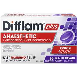 Difflam Plus Sore Throat Lozenges Blackcurrant Anaesthetic