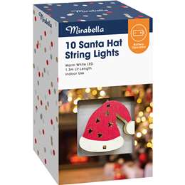 Mirabella Christmas 10 String Lights 1.3m Wooden Santa Hats each