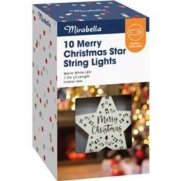 Mirabella Christmas 10 String Lights 1.3m Wooden Stars each