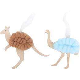 Christmas Woodland Hanging Decoration Kangaroo & Emu 2 pack