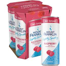 Mount Franklin Lightly Sparkling Water Raspberry Multipack Mini Cans 250ml X4 Pack