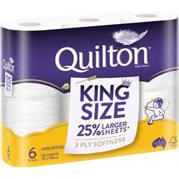 Quilton King Size 3 Ply Toilet Paper Unscented 6 pack