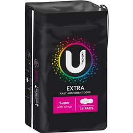 U by Kotex Extra Pads Super With Wings 14 Pack