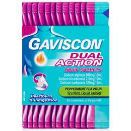 Gaviscon Dual Action Heartburn Relief Liquid Sachet 12 Pack | Woolworths