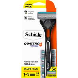 Schick Quattro 4 Titanium Razor Handle With 5 Blades each