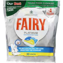 Fairy Platinum All In One Dishwasher Tablets Lemon 30pk 506g | Woolworths