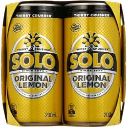 Solo Thirst Crusher Original Lemon Soft Drink Cans Multipack 200ml X 6 ...