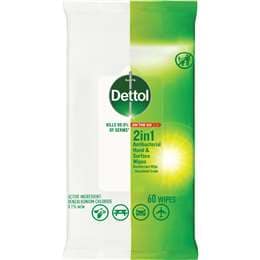 Dettol 2 In 1 Hands & Surfaces Antibacterial Wipes 60 pack