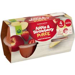 Woolworths Apple & Strawberry Puree 4 Pack | Woolworths