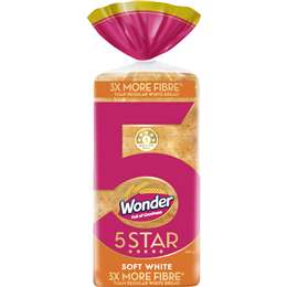Wonder 5 Star Soft White High Fibre Bread Loaf