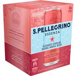 Sanpellegrino Sparkling Mineral Water Blood Orange & Black Raspberry Cans 330mL x 4 pack