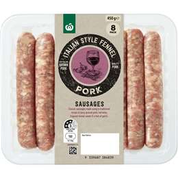 Woolworths Gourmet Pork Sausages Italian Style With Fennel & Garlic