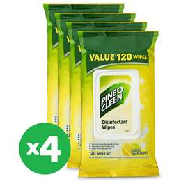 Pine O Cleen Surface Wipes Lemonlime 120pk X4 Bundle