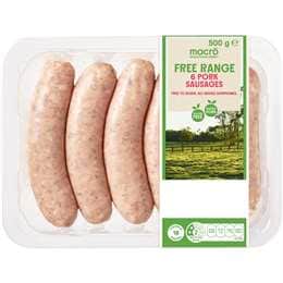 Macro Free Range 6 Pork Sausages