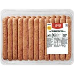 Market Value 26 Thin BBQ Sausages 1.8kg