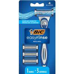 BIC Easyrinse Refillable Razor & 3 Blade Catridges Pack each