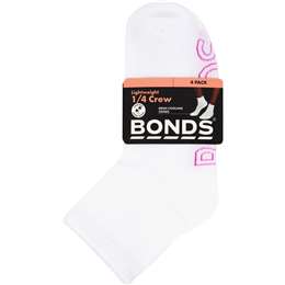 Bonds Ladies Lightweight Quarter Crew Socks Size 3+ Assorted 4 pack