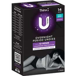 U By Kotex Thinx Reusable Period Undies Full Brief Overnight Size 14 Each