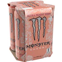 Monster Energy Drink Ultra Peachy Keen Cans 500mL x 4 pack