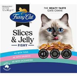 Fussy Cat Fishy Slices & Jelly Wet Cat Food 80g x 12 pack