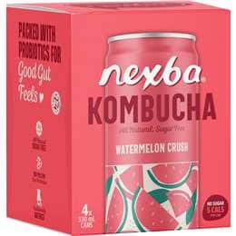 Nexba Kombucha Watermelon Crush Cans 330mL x 4 pack