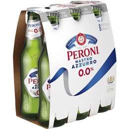 Peroni Nastro Azzurro 0% Beer Bottles 330ml x 6 Pack