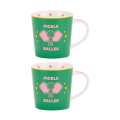 2Pk Annabel Trends Coffee Tea Drinking Mug Pickleball Design 450Ml Green
